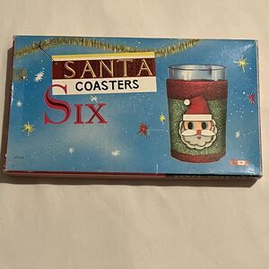 VINTAGE SET OF SIX DAN DEE IMPORTS CHRISTMAS SANTA COASTERS GLASS SWEATERS JAPAN